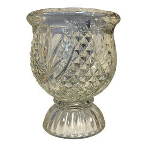 Vintage Avon Pressed Glass Pedestal Votive Holder – 1970s Diamond & Leaf Pattern